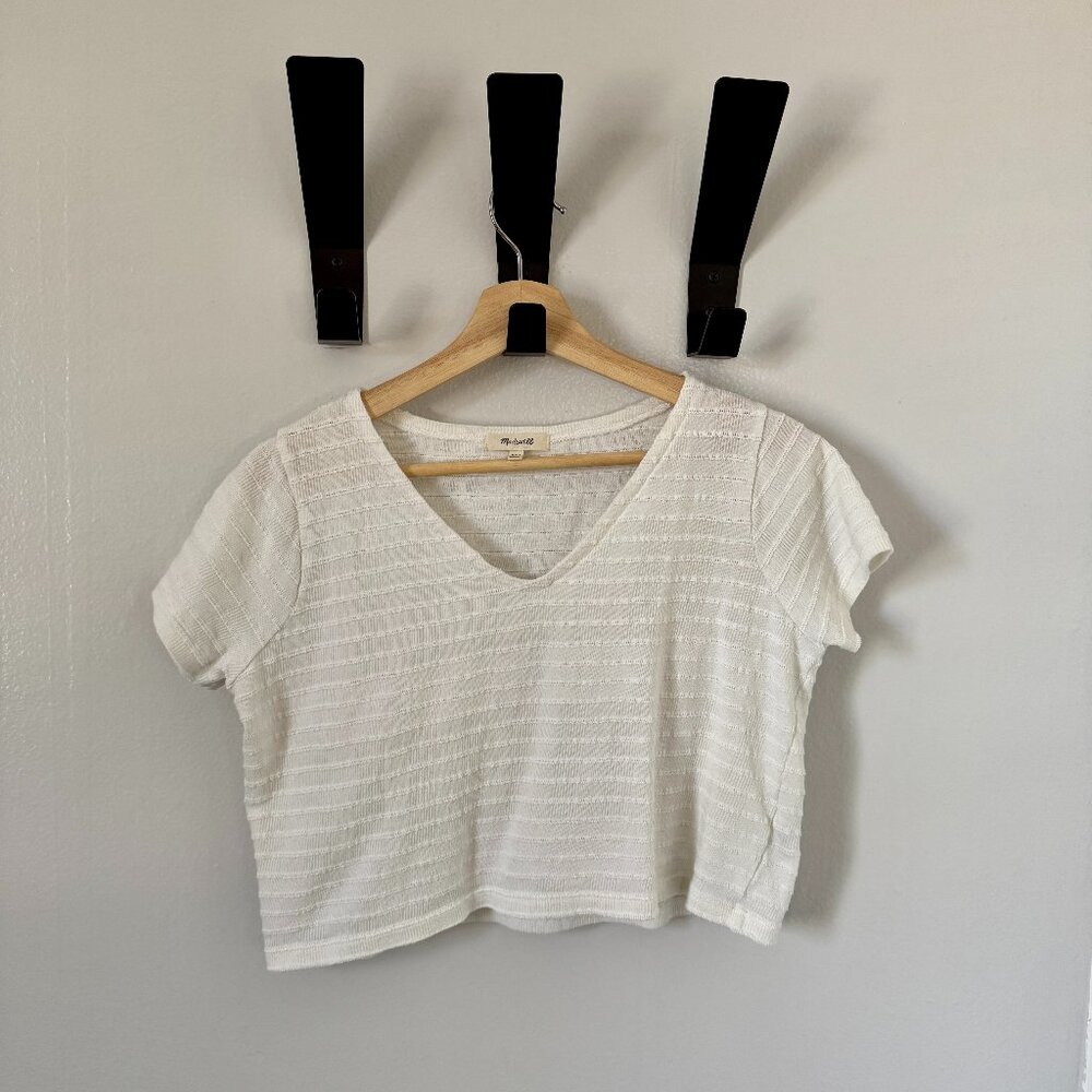 Madewell Textured V-Neck Setlist Boxy Top in Bright Ivory